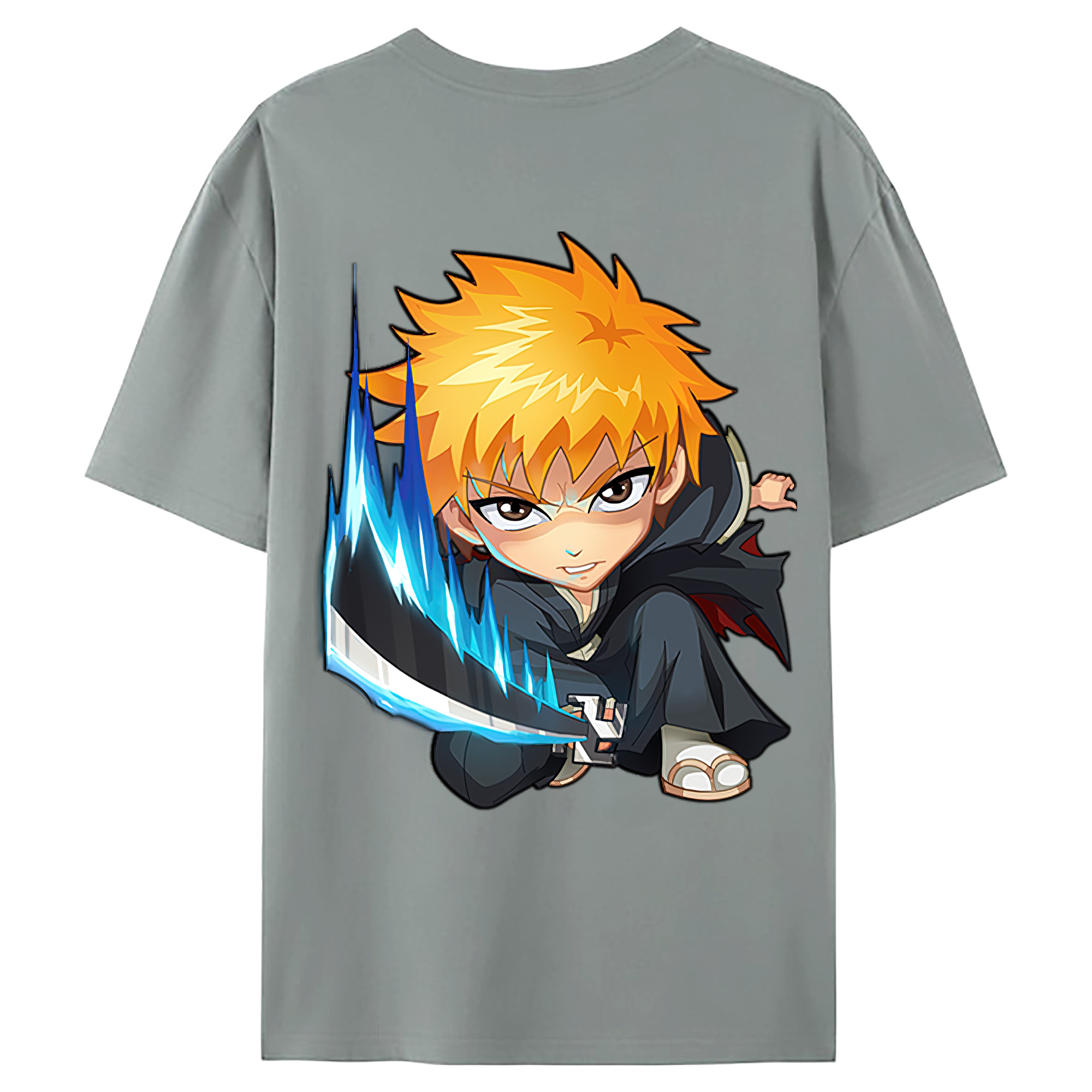 （画像用） ブリーチ 黒崎一護（くろさき いちご）BLEACH Kurosaki Ichigo 綿100％ メンズ半袖Tシャツ（バックプリント） 通気性
